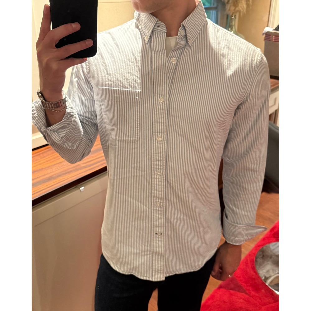 Club Monaco Mens XS Slim Fit Blue White Striped Button Down Shirt Long Sleeve